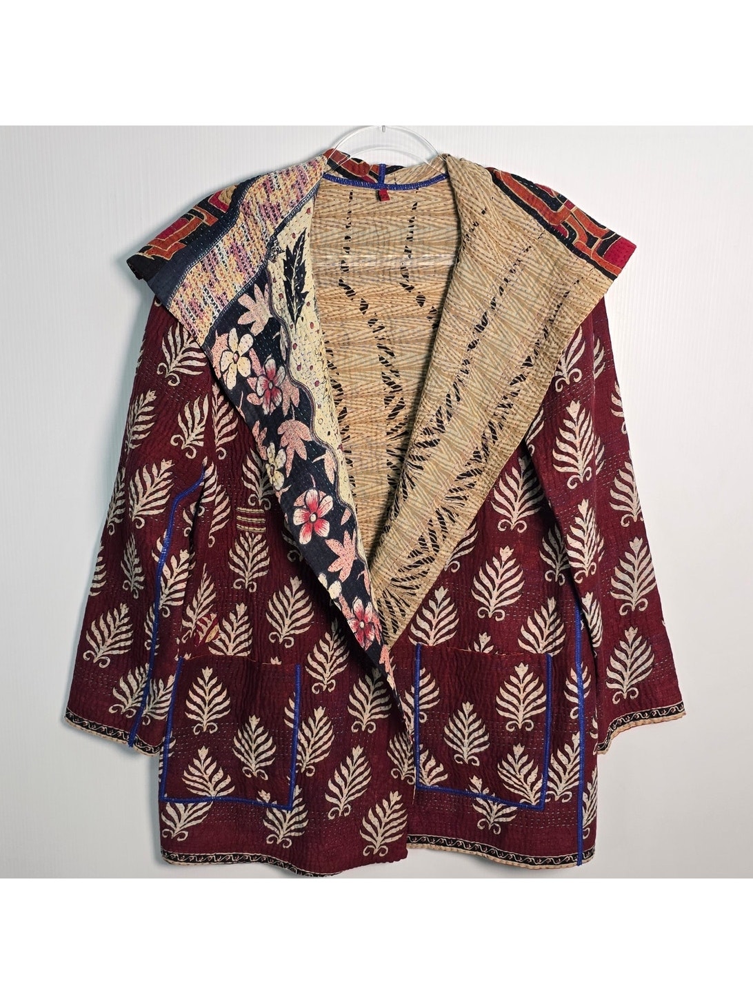 Mieko Mintz Short Kantha Open Kimono Jacket Reversible Lagenlook Os